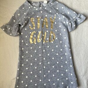 Gray Polka Dot Dress with Gold Lettering